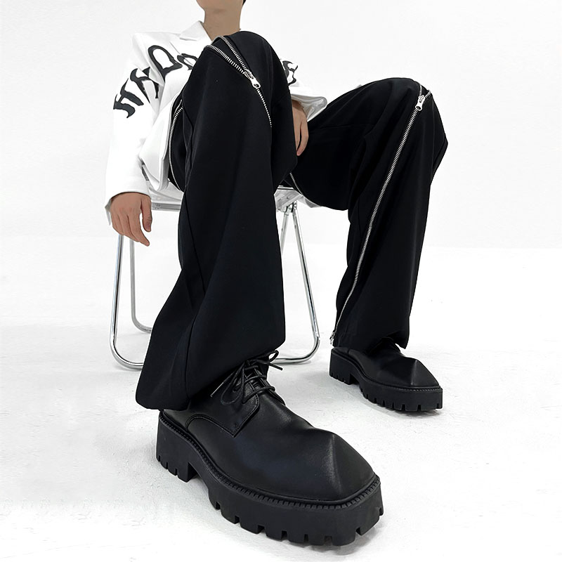 Men's High-End Leather Derby Shoes - Trendy British Style, Height Increasing, Square Toe, Perfect for Formal & High Street Looks