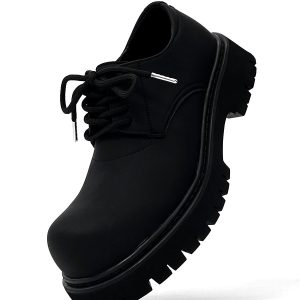 Men's High-End Matte Leather Derby Shoes with Thick Sole, Round Toe, and Big Head Mickey Design - Stylish British Cleanfit Footwear