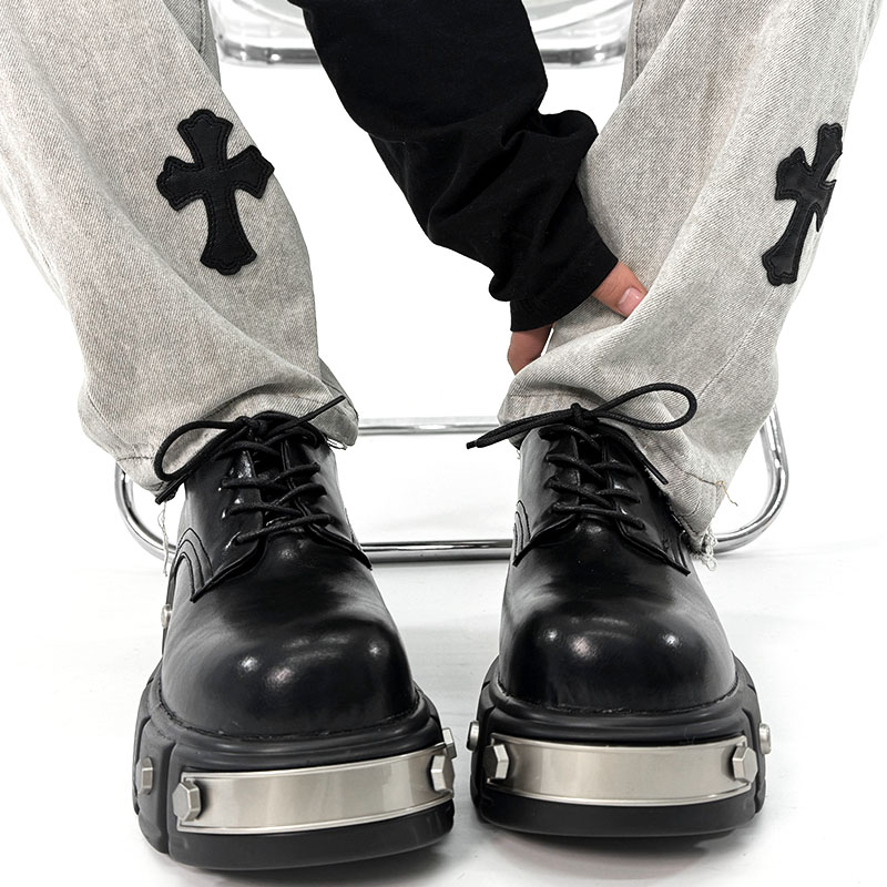 Men's High-End Round-Toe Derby Shoes - Thick-Soled Leather Footwear, Functional British Style, Height-Increasing Design