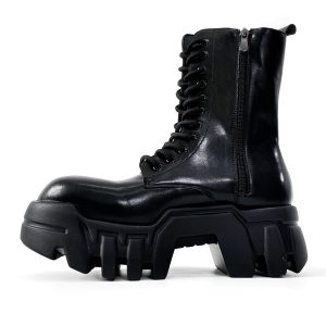 Men's High-Top Zipper Motorcycle Boots - Paris Bulldog Design, Thick-Soled, Height-Increasing, Genuine Leather Cosplay & Work Shoes