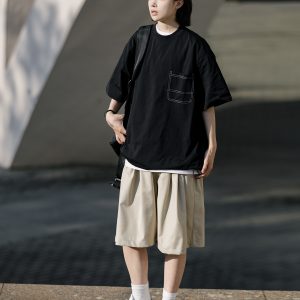 Men's Japanese Retro Summer Loose Shorts - Minimalist Solid Color Five-Point Pants for Trendy Style