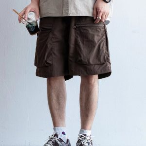 Men's Japanese Retro Summer Solid Color Loose Casual Shorts, Quick-Dry Multi-Pocket Five-Point Sports Pants