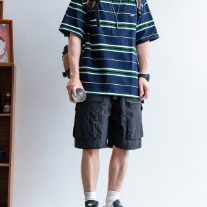 Men's Japanese Retro Summer Solid Color Loose Casual Shorts, Quick-Dry Multi-Pocket Five-Point Sports Pants