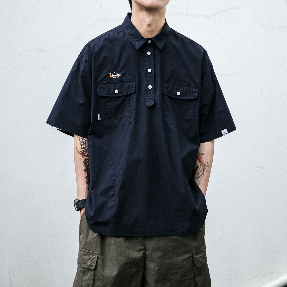 Men's Japanese Retro Summer Workwear Polo Shirt - Trendy Casual Half-Sleeve T-Shirt for 90s Inspired Style