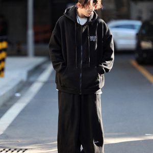 Men's Japanese-Style Fleece-Lined Hooded Sweatshirt, Loose Fit Solid Color Jacket for Autumn and Winter, Versatile City Style