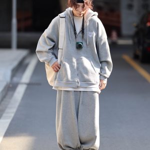 Men's Japanese-Style Fleece-Lined Hooded Sweatshirt, Loose Fit Solid Color Jacket for Autumn and Winter, Versatile City Style