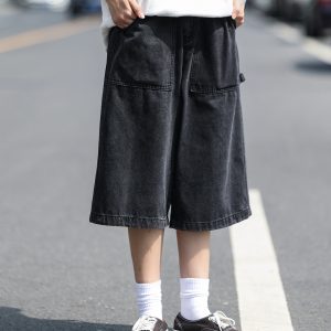 Men's Japanese Style Loose Fit Denim Shorts, American Retro Three-Quarter City Boy Workwear, Trendy Y2K Fashion