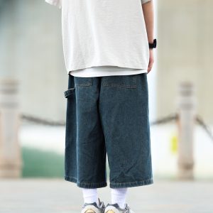 Men's Japanese Style Loose Fit Denim Shorts, American Retro Three-Quarter City Boy Workwear, Trendy Y2K Fashion