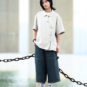 Men's Japanese Style Loose Fit Denim Shorts, American Retro Three-Quarter City Boy Workwear, Trendy Y2K Fashion