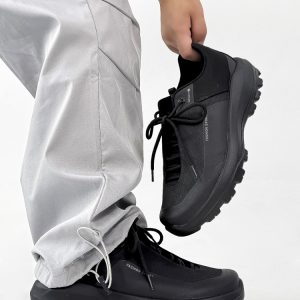 Men's Lightweight Breathable All-Black Mesh Hiking Shoes - Trendy Trail Running & Outdoor Walking Sneakers