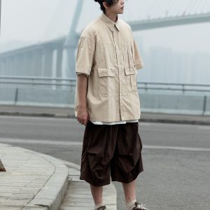 Men's Loose-Fit Lapel Short Sleeve Shirt with Large Pockets - Stylish Versatile Work Top for Spring and Summer