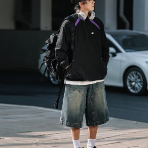 Men's Loose Wide-Leg Denim Shorts - Retro Patchwork Gradient Seven-Point Pants for Summer Casual Style