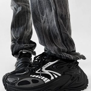 Men's Mech Black Rattlesnake Dad Shoes - Retro 90s Warrior Sports Sneakers for Couples, Stylish Running Footwear, National Trend