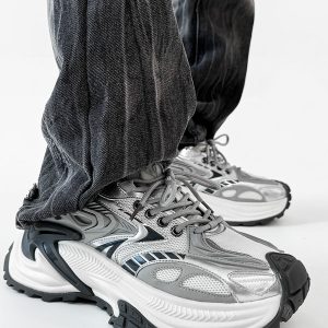 Men's Mech Black Rattlesnake Dad Shoes - Retro 90s Warrior Sports Sneakers for Couples, Stylish Running Footwear, National Trend