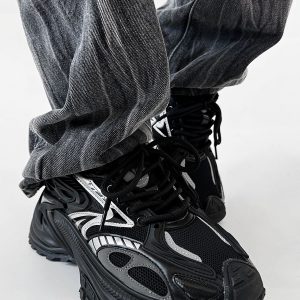 Men's Mech Black Rattlesnake Dad Shoes - Retro 90s Warrior Sports Sneakers for Couples, Stylish Running Footwear, National Trend