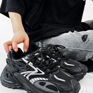 Men's Mech Black Rattlesnake Dad Shoes - Retro 90s Warrior Sports Sneakers for Couples, Stylish Running Footwear, National Trend