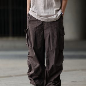 Men's Military Cargo Pants with Closed Pleated Design and Multiple Pockets - Tapered Casual Long Pants