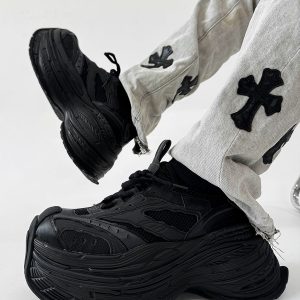 Men's Paris Black Knight Dad Shoes - Retro Thick-Soled Height-Increasing Sports Sneakers for Couples - Trendy European Style