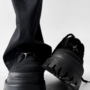 Men's Paris Canvas Derby Shoes, Height-Increasing, Round Toe, Distressed Denim, Thick-Soled British Style Commuting Footwear