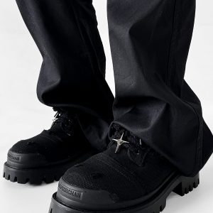 Men's Paris Canvas Derby Shoes, Height-Increasing, Round Toe, Distressed Denim, Thick-Soled British Style Commuting Footwear