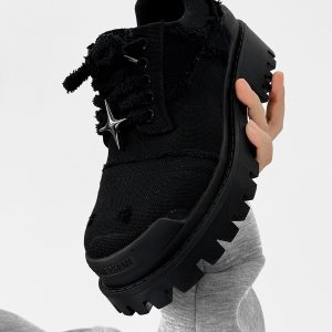 Men's Paris Canvas Derby Shoes, Height-Increasing, Round Toe, Distressed Denim, Thick-Soled British Style Commuting Footwear