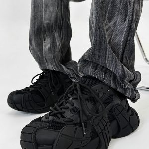 Men's Retro Black Knight Octopus Dad Shoes - Breathable Mesh Hiking Sneakers for Couples with Big Toe Design