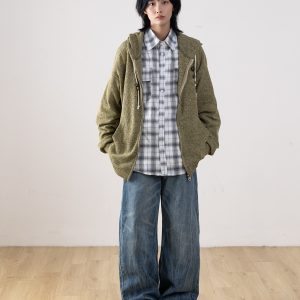 Men's Retro Distressed Straight-Leg Jeans with Lightning Pattern - Gradient Wide-Leg Style for a 90s American Fashion Look