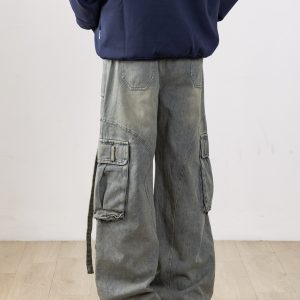 Men's Retro Patchwork Cargo Jeans with 3D Pockets - Loose Fit Commuting Casual Long Pants, Perfect for Y2K Style