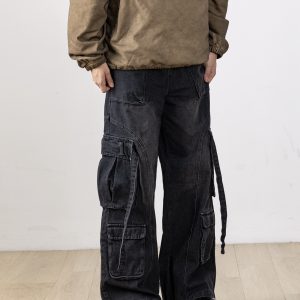 Men's Retro Patchwork Cargo Jeans with 3D Pockets - Loose Fit Commuting Casual Long Pants, Perfect for Y2K Style