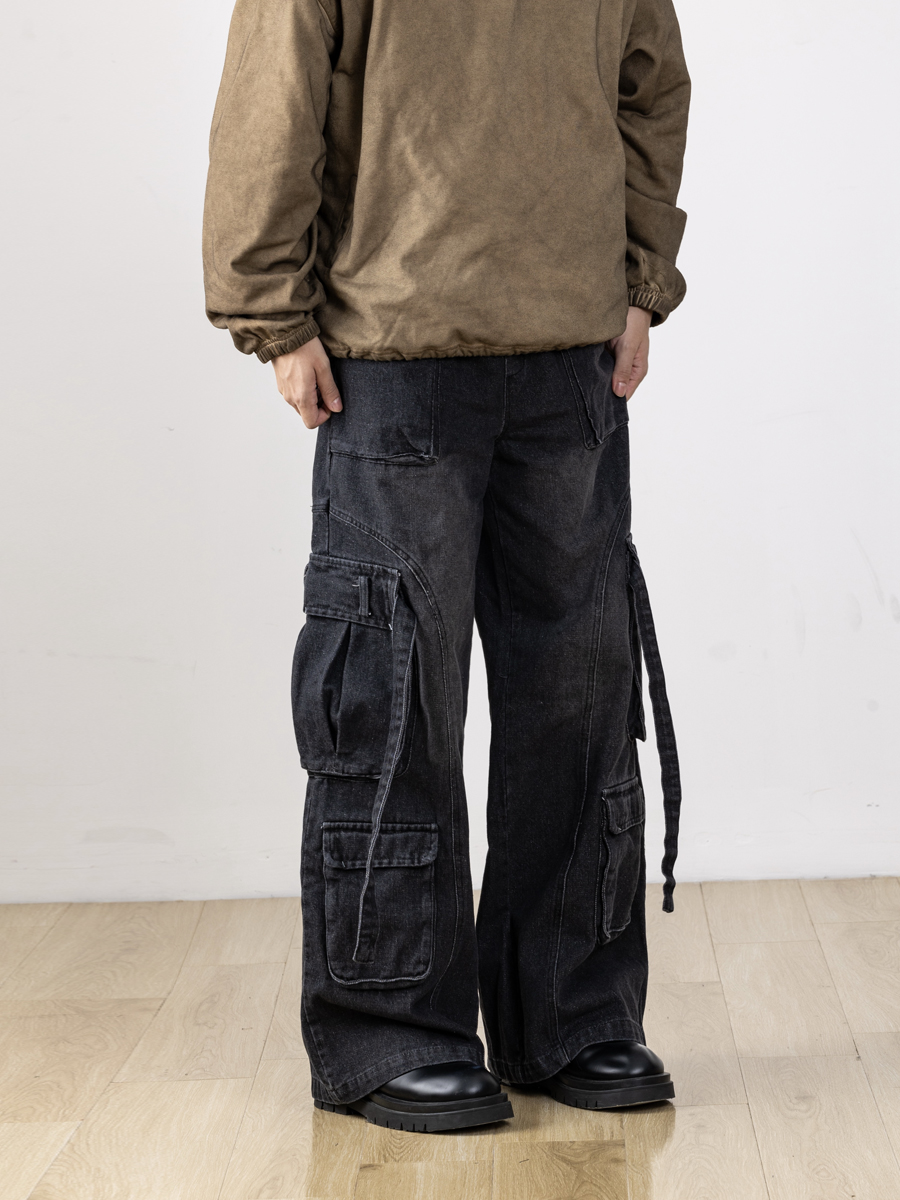 Men's Retro Patchwork Cargo Jeans with 3D Pockets - Loose Fit Commuting Casual Long Pants, Perfect for Y2K Style Men's Retro Patchwork Cargo Jeans with 3D Pockets - Loose Fit Commuting Casual Long Pants, Perfect for Y2K Style