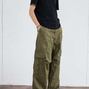 Men's Retro Wide-Leg Pleated Casual Pants with Large Pockets - Loose Straight American Style Trousers