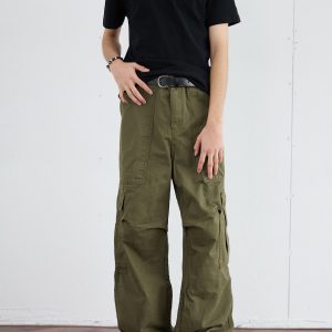Men's Retro Wide-Leg Pleated Casual Pants with Large Pockets - Loose Straight American Style Trousers