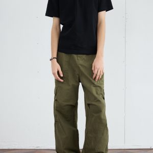 Men's Retro Wide-Leg Pleated Casual Pants with Large Pockets - Loose Straight American Style Trousers