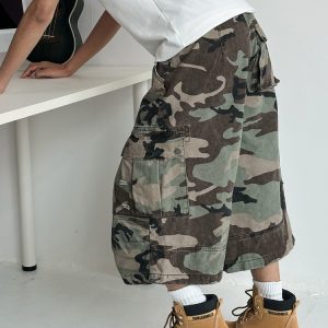 Men's Ripped Camouflage Cargo Shorts with Patchwork Design, Straight Cut, Loose Fit - Trendy Streetwear for Casual Style