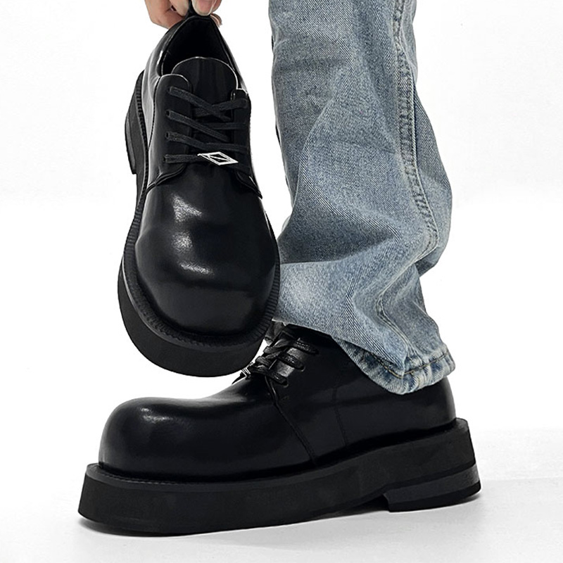 Men's Round-Toe Derby Shoes in Genuine Leather, High-End British Style, Trendy Thick-Soled, Height-Increasing Dress Shoes