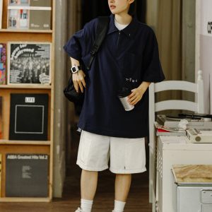 Men's Short Sleeve Polo Shirt with Zipper Design, Loose Fit Summer Top, Trendy Niche Style