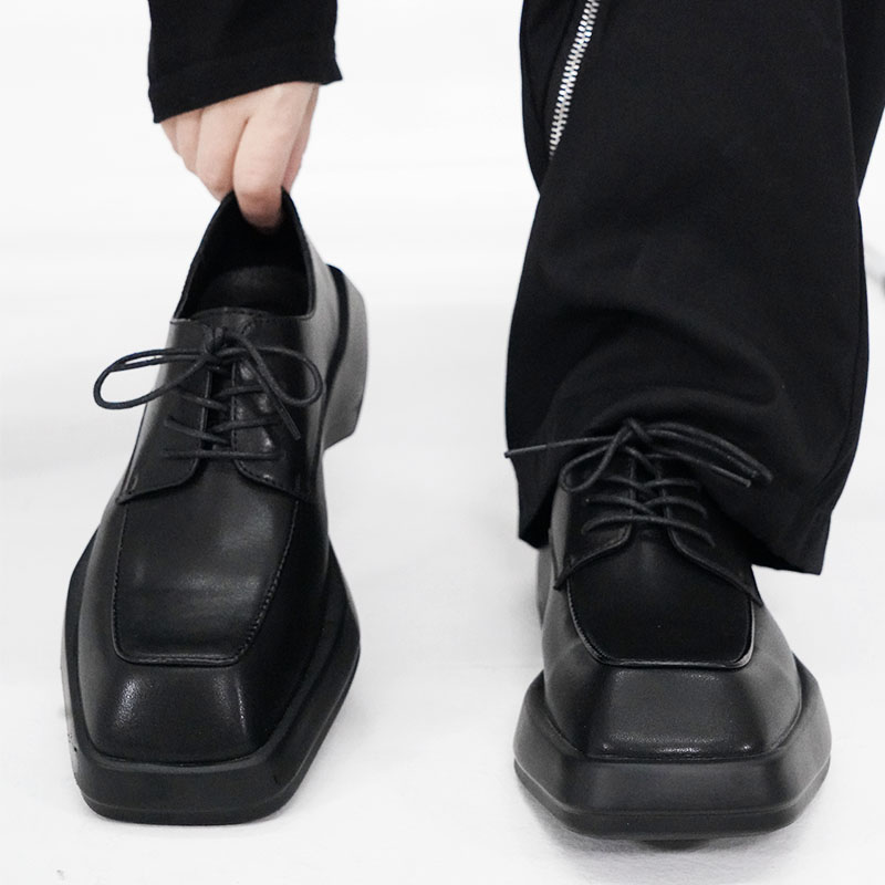 Men's Square-Toed Thick-Soled Derby Shoes - High-End British Style, Versatile Genuine Leather Business Casual Footwear