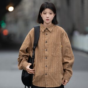 Men's Striped Long Sleeve Shirt with Heavy Industry Collar - Versatile Spring Commuter Wear