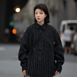 Men's Striped Long Sleeve Shirt with Heavy Industry Collar - Versatile Spring Commuter Wear