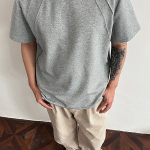 Men's Structured Short Sleeve T-Shirt in 300g Spandex Space Cotton, Wrinkle-Resistant Boxy Fit for Casual Y2K Style