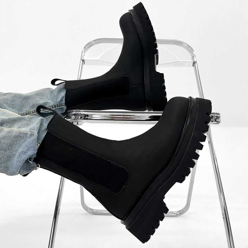 Men's Suede High-Top Chelsea Boots, Thick-Soled Martin Boots, Genuine Leather Motorcycle Boots, Trendy American Style Footwear