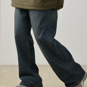 Men's Summer Heavyweight Washed Micro-Flare Denim Pants, American Retro Workwear Wide-Leg Style
