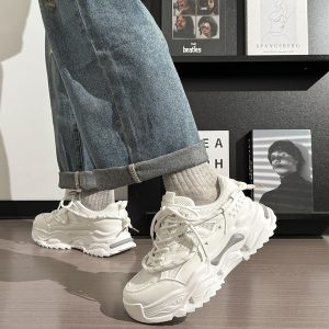 Men's Thick Sole Sports Casual Sneakers - 2025 Original Design White Mesh Breathable Dad Shoes for 90s Y2K Style