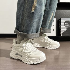 Men's Thick Sole Sports Casual Sneakers - 2025 Original Design White Mesh Breathable Dad Shoes for 90s Y2K Style