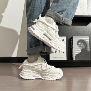 Men's Thick Sole Sports Casual Sneakers - 2025 Original Design White Mesh Breathable Dad Shoes for 90s Y2K Style