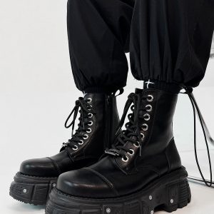 Men's Thick-Soled Cosplay Martin Boots with Side Zipper, Height-Increasing Platform Knight Boots, Punk High-Top Motorcycle Shoes