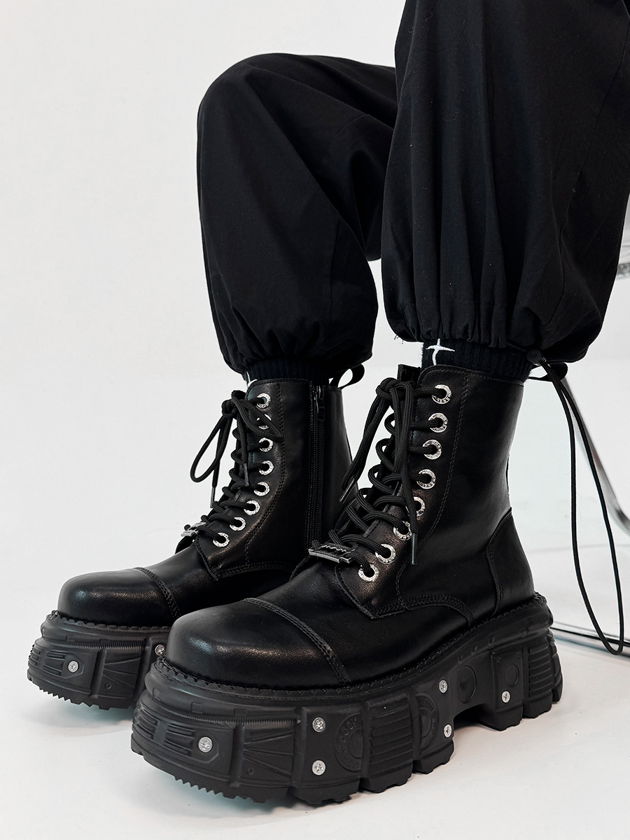 Men's Thick-Soled Cosplay Martin Boots with Side Zipper, Height-Increasing Platform Knight Boots, Punk High-Top Motorcycle Shoes Men's Thick-Soled Cosplay Martin Boots with Side Zipper, Height-Increasing Platform Knight Boots, Punk High-Top Motorcycle Shoes