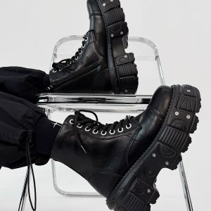 Men's Thick-Soled Cosplay Martin Boots with Side Zipper, Height-Increasing Platform Knight Boots, Punk High-Top Motorcycle Shoes