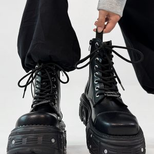 Men's Thick-Soled Cosplay Martin Boots with Side Zipper, Height-Increasing Platform Knight Boots, Punk High-Top Motorcycle Shoes