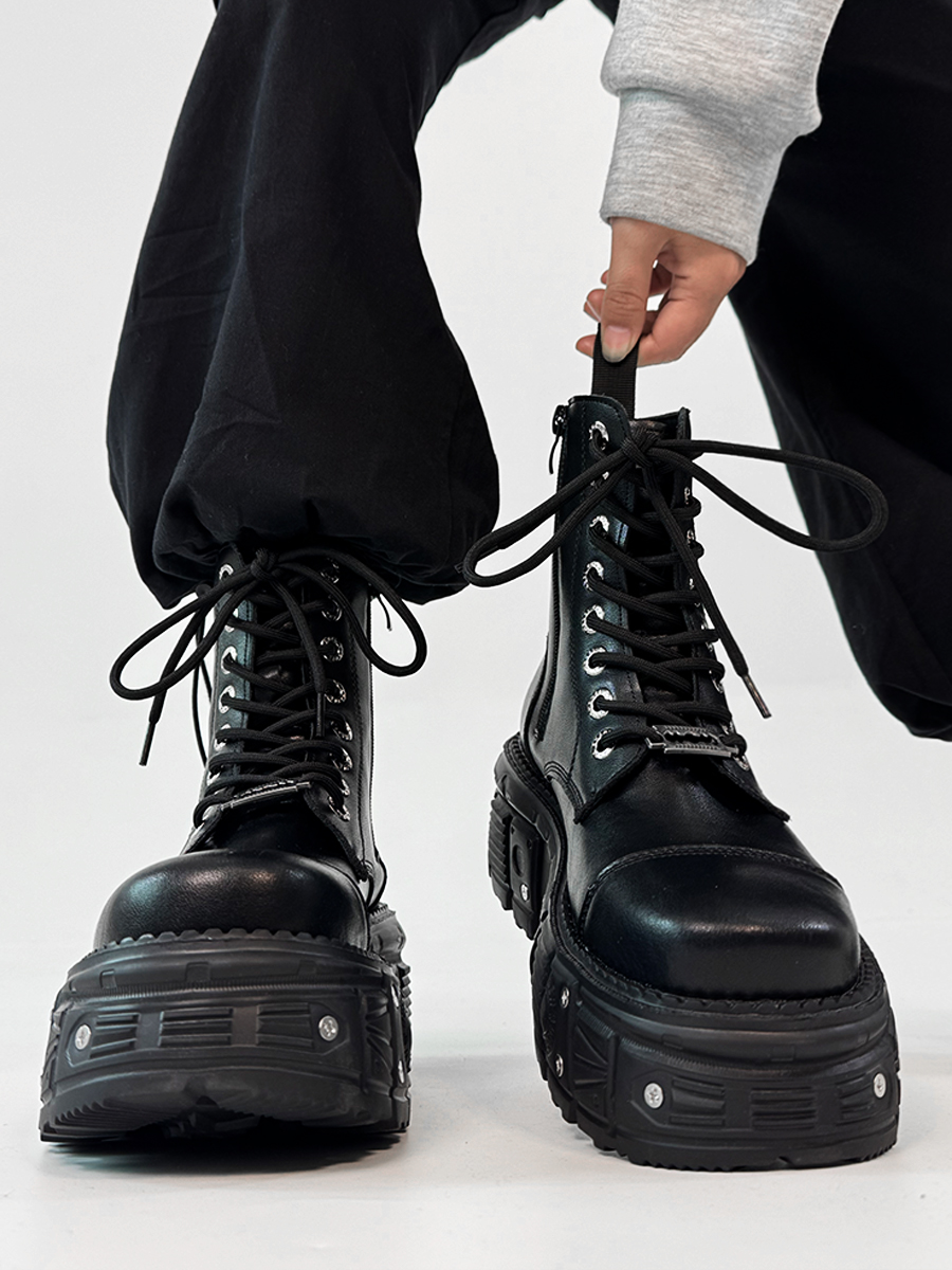 Men's Thick-Soled Cosplay Martin Boots with Side Zipper, Height-Increasing Platform Knight Boots, Punk High-Top Motorcycle Shoes Men's Thick-Soled Cosplay Martin Boots with Side Zipper, Height-Increasing Platform Knight Boots, Punk High-Top Motorcycle Shoes